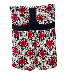 Siren Lily Strapless Tube Top Large Red Black Floral Retro Scroll Empire Waist